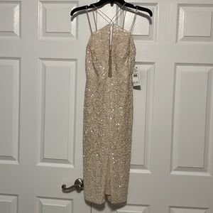 Aidan Mattox Champagne sequin halter midi dress size 0M - Never Worn with tags
